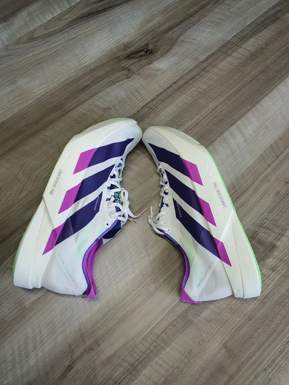 adidas Adizero Adios Pro 4 Core White Purple Lime JR1656 Men's Size 10 New - Picture 1 of 12